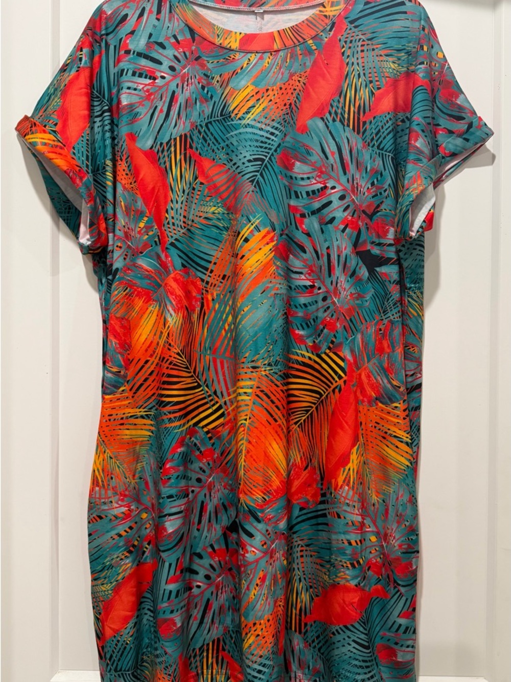 Women's Summer Floral Tropical Leaf Print Short Sleeve Dress